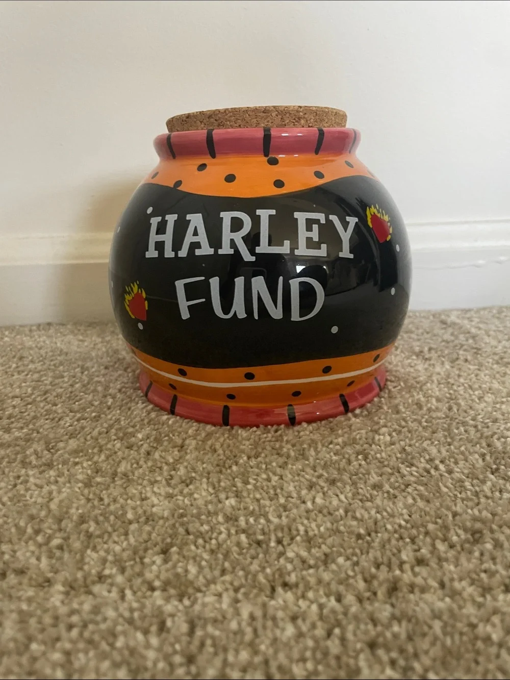 Harley Fund Ceramic Jar - Black and Orange Decorative Coin Bank